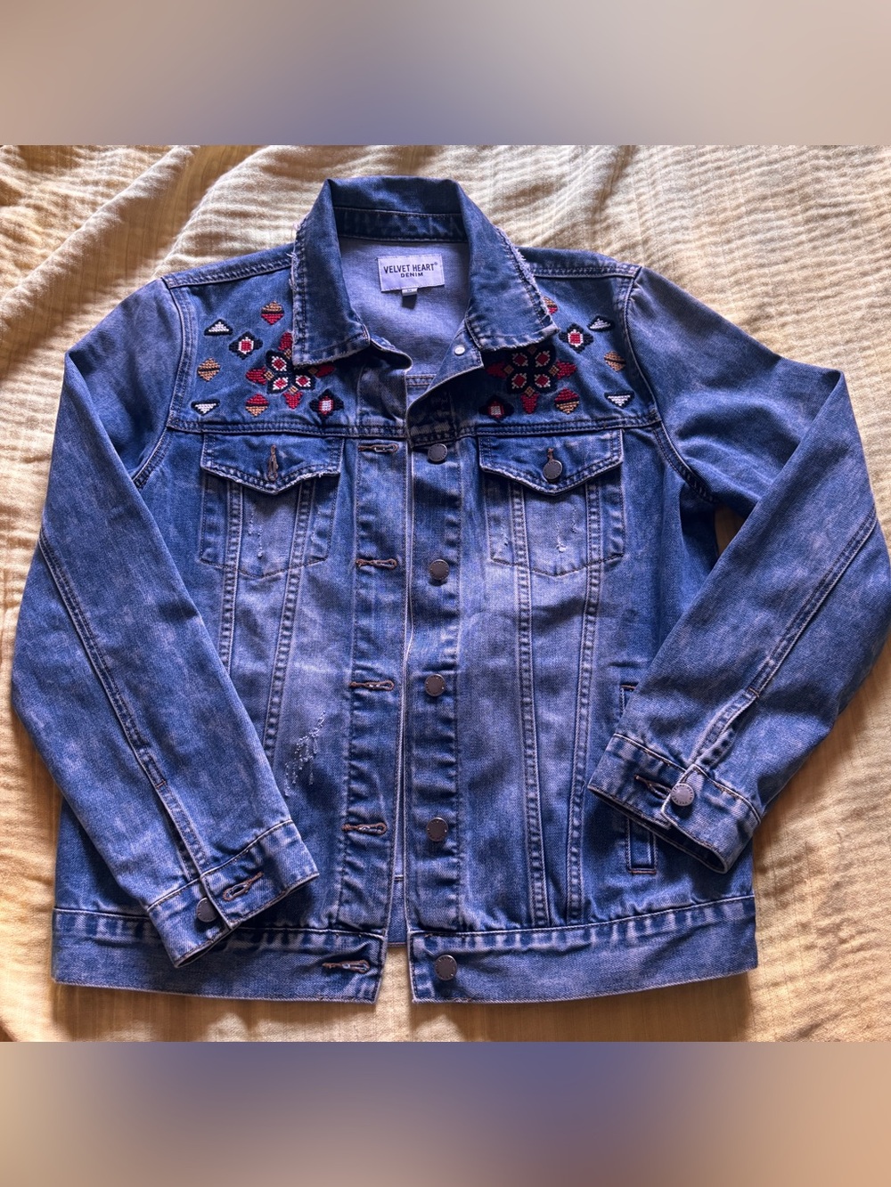 Velvet Heart Blue Embroidered Denim Jacket